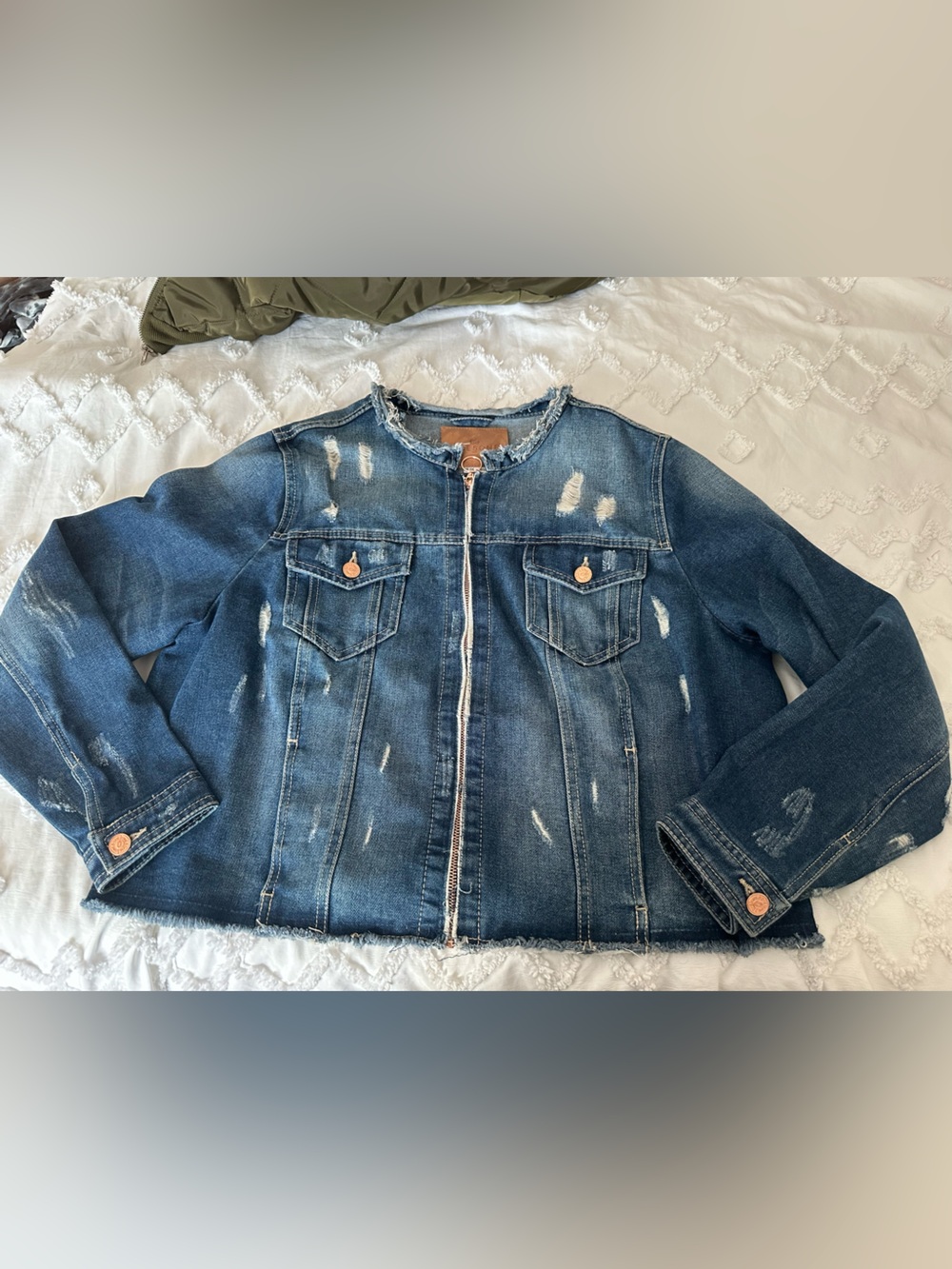 one 5 one Distressed Blue Denim Jean Jacket